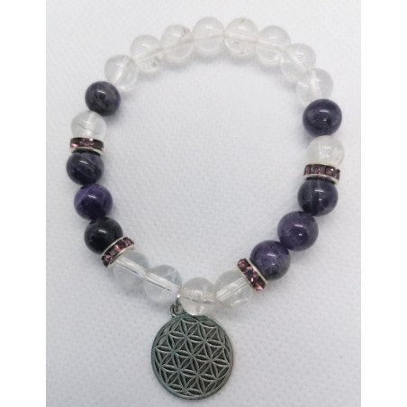 Bracelet Cristal de Roche et Améthyste - Fleur de Vie