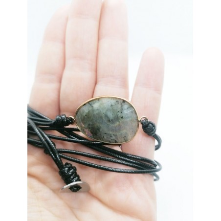 Bracelet Wrap en cuir et labradorite