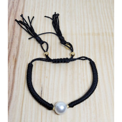 Bracelet Cordon Tressé Noir - Perle Nacrée