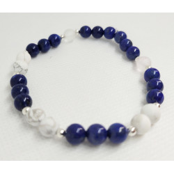 Bracelet lapis lazuli, howlite et cristal de roche - 6mm