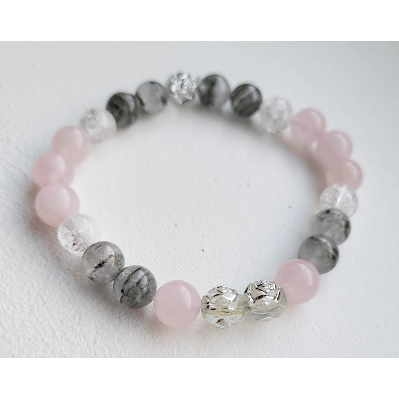 Bracelet "3 quartz" (cristal de roche, quartz rose et quartz gris)