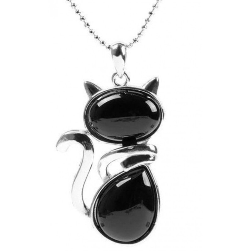 Collier et pendentif chat Onyx