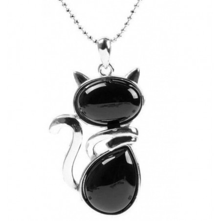 Collier et pendentif chat Onyx