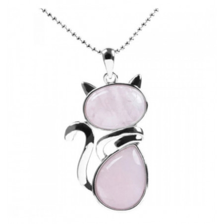 Collier et Pendentif Chat Quartz rose
