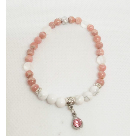bracelet 6 mm howlite et rhodocrosite