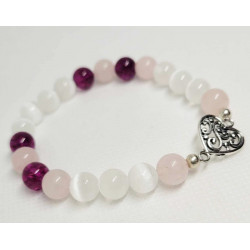 bracelet coeur quartz rose et sélénite