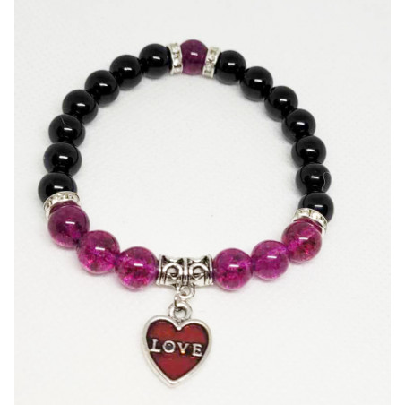 Bracelet Coeur Onyx et cristal crack camelia