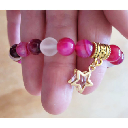 Bracelet Agate fushia et cristal de roche
