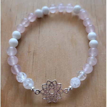 bracelet fleur quartz rose et agate blanche