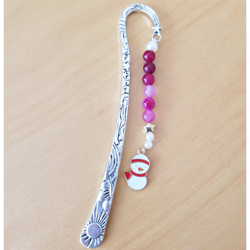 Marque Page de Noël en agate rose