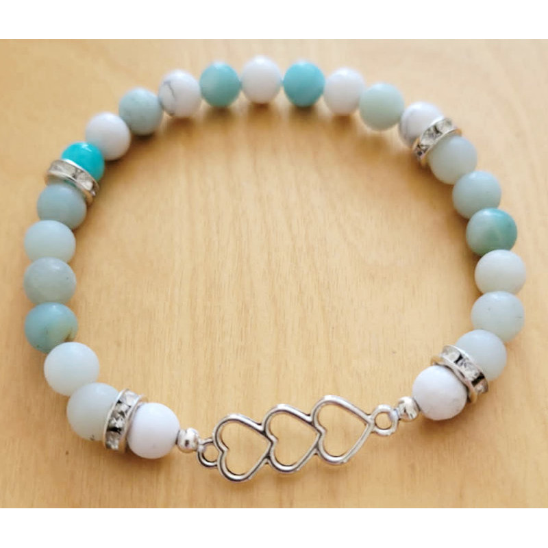 Bracelet howlite blanche et amazonite perles 6mm
