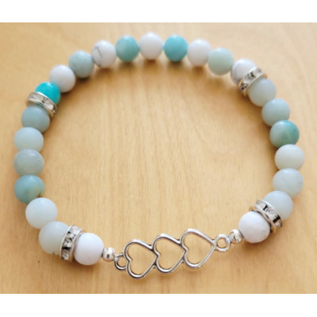 Bracelet howlite blanche et amazonite perles 6mm