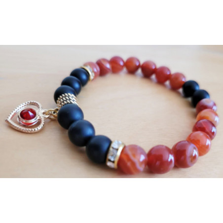Bracelet agate rouge et agate noire