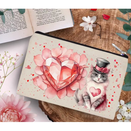 Trousse en Coton Le Chat Amoureux