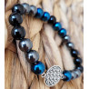 bracelet hématite, agate noire et fleur de vie