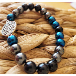 bracelet hématite, agate noire et fleur de vie
