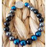 bracelet hématite, agate noire et fleur de vie