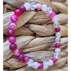 bracelet agate, cristal de roche et quartz rose 6mm
