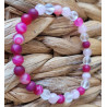 bracelet agate, cristal de roche et quartz rose 6mm