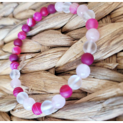 bracelet agate, cristal de roche et quartz rose 6mm