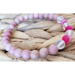 bracelet rhodonite, cristal de roche et agate 6mm