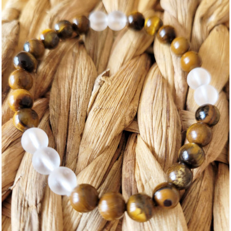 bracelet oeil de tigre et cristal de roche 6mm