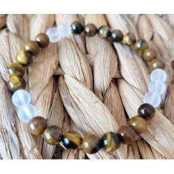bracelet oeil de tigre et cristal de roche 6mm
