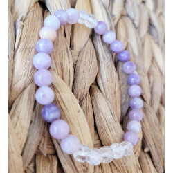 bracelet lépidolite et cristal de roche 6mm