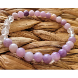 bracelet lépidolite et cristal de roche 6mm