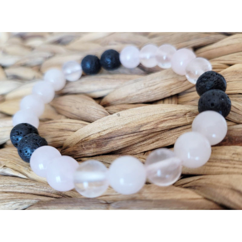 bracelet quartz rose et pierre de lave bracelet quartz rose et pierre de lave