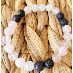 bracelet quartz rose et pierre de lave