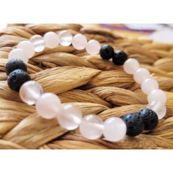bracelet quartz rose et pierre de lave