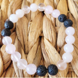 bracelet quartz rose et pierre de lave