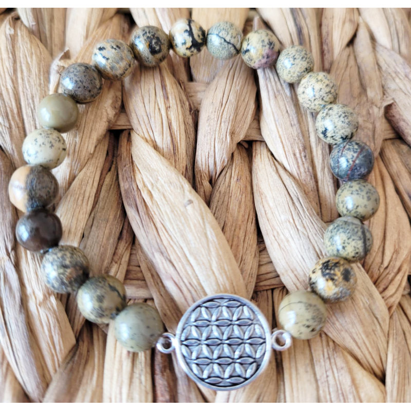 bracelet jaspe denditrique et fleur de vie