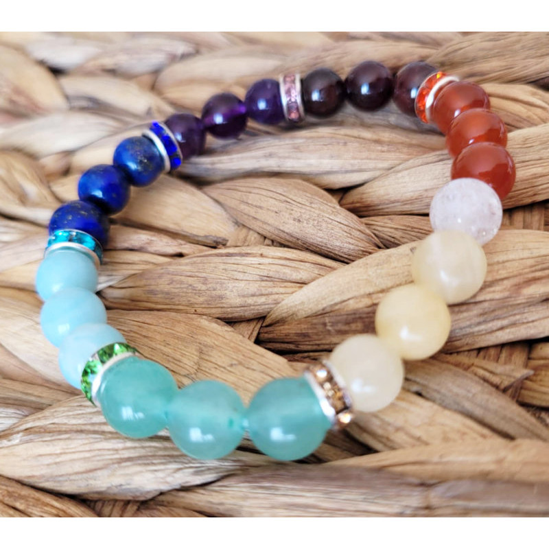 bracelet 7 chakras et cristal de roche bracelet 7 chakras et cristal de roche