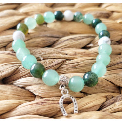 Bracelet Fer à cheval , agate mousse, aventurine et howlite