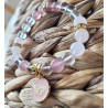 Bracelet papillon, quartz rose et cristal de roche