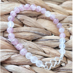bracelet quartz strawberry et cristal de roche 6mm