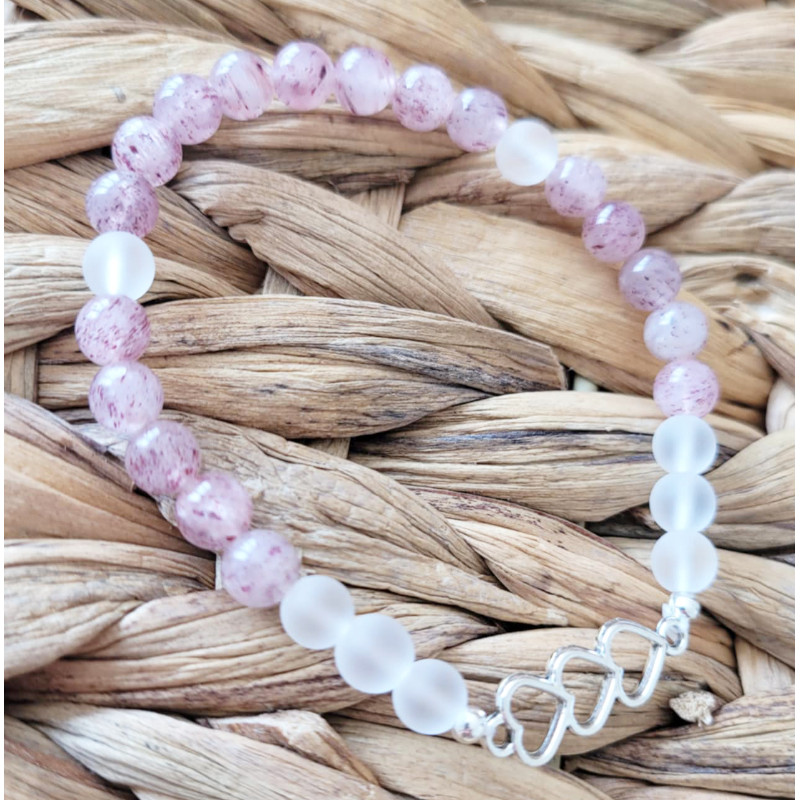 bracelet quartz strawberry et cristal de roche 6mm