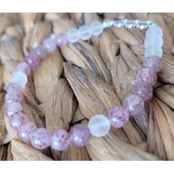 bracelet quartz strawberry et cristal de roche 6mm