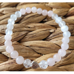 bracelet quartz rose, sélénite et cristal de roche 6mm