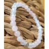 bracelet quartz rose, sélénite et cristal de roche 6mm