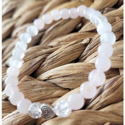 bracelet quartz rose, sélénite et cristal de roche 6mm