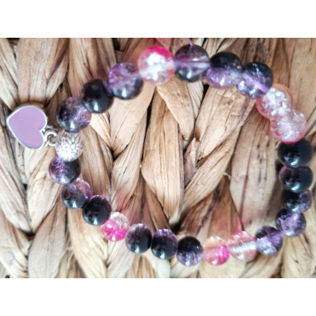 bracelet en perles de verre coloré violet / rose