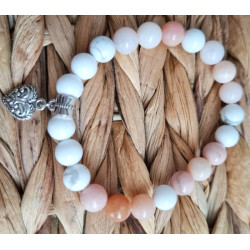 bracelet opale rose et howlite blanche - breloque coeur