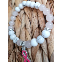 bracelet octobre rose en howlite et quartz rose