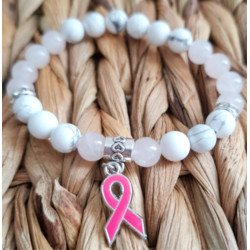 bracelet octobre rose en howlite et quartz rose